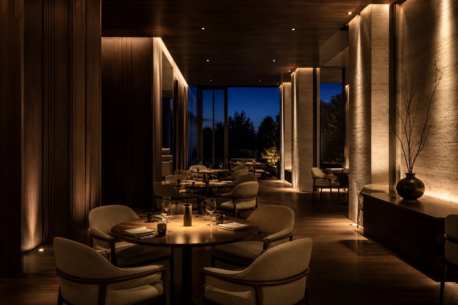 Warm architectural lighting in a restaurant concept
